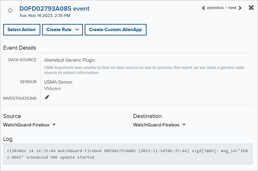 Screen shot of the Event display